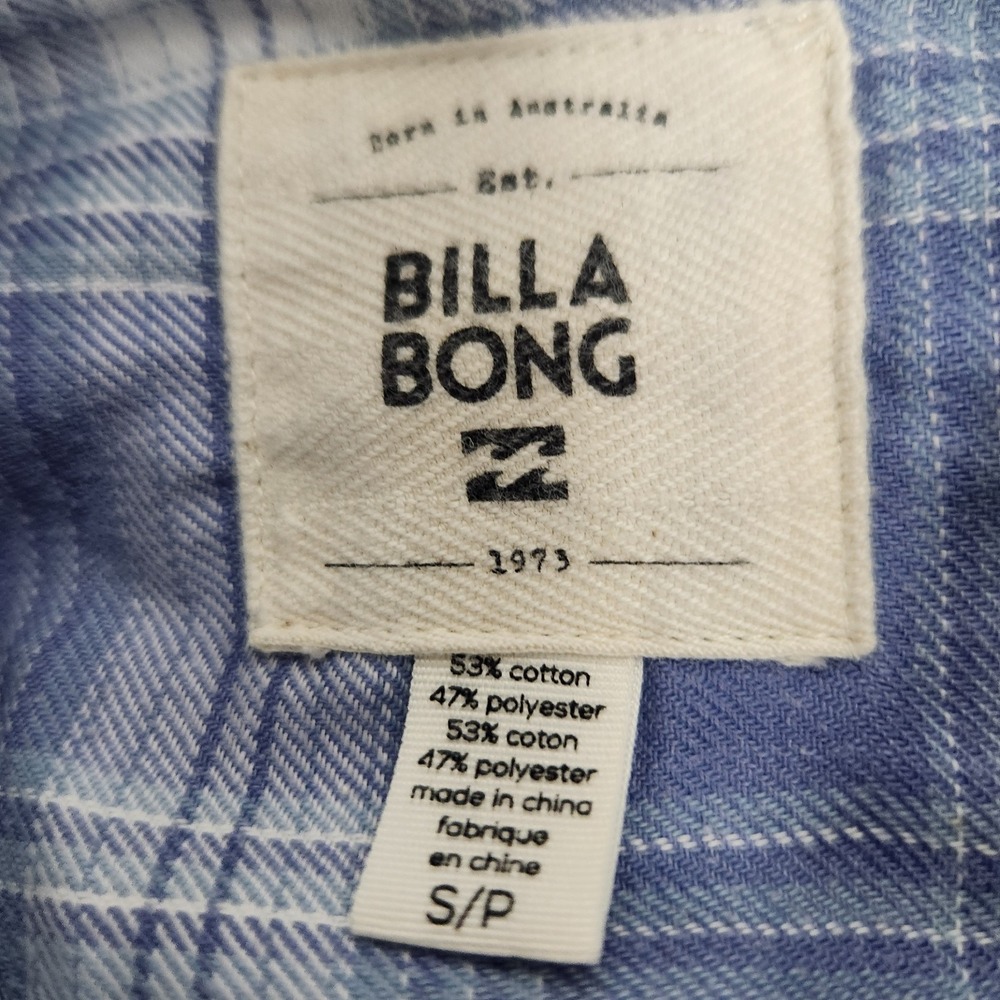 Billabong Shirt Women S P Blue White Tartan Plaid Long Sleeve Button‎ Down Slim - Picture 3 of 6